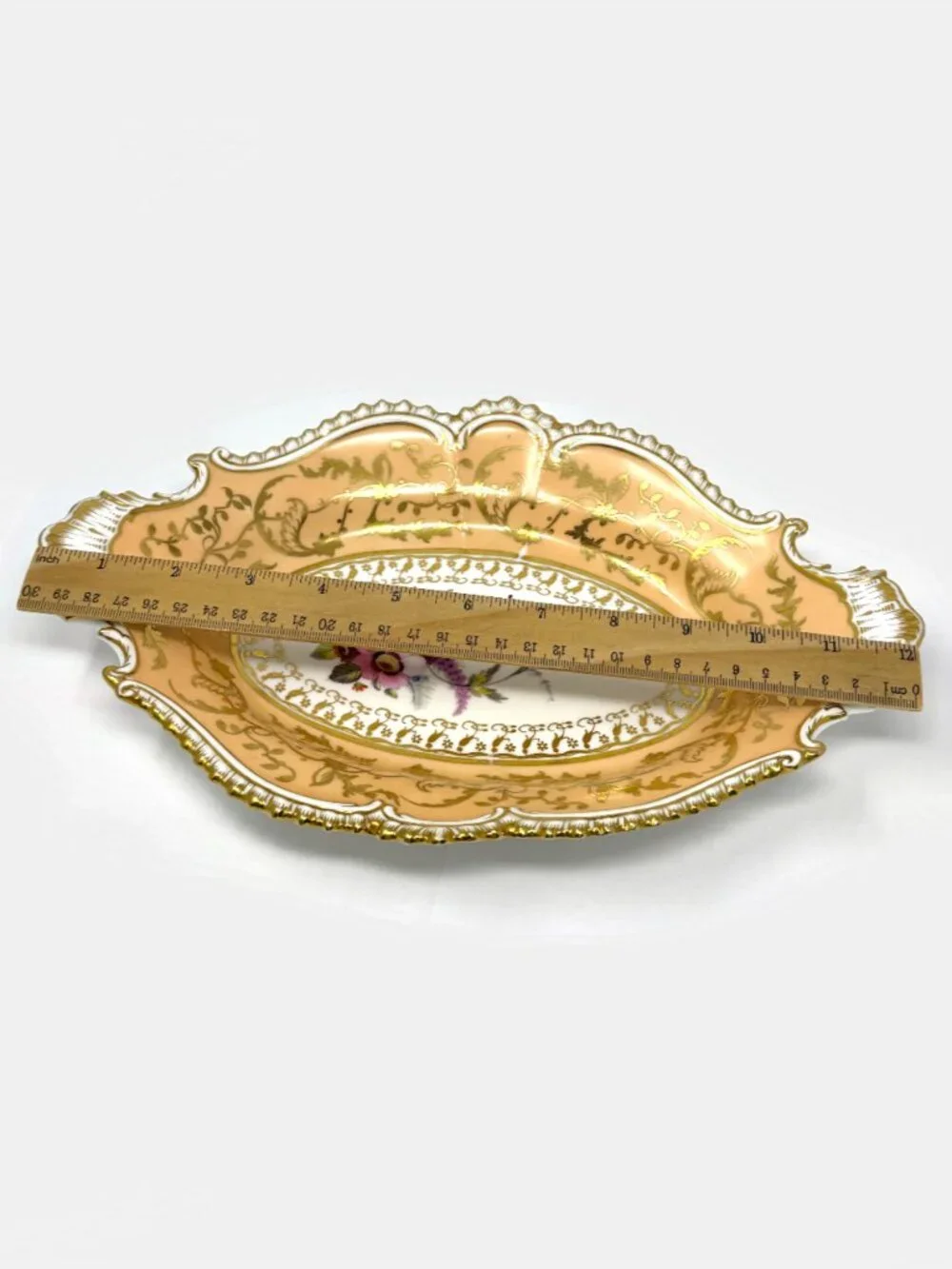 Antique Victorian Peach & Gold Porcelain Oval Serving Dish